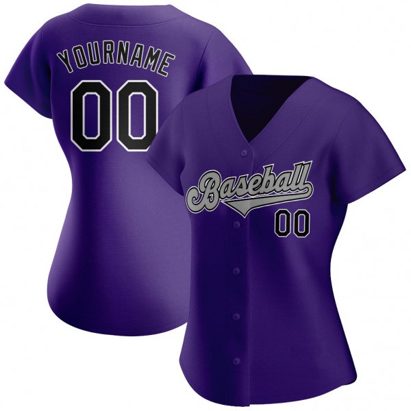 Women's Custom Purple Black-Gray Authentic Baseball Jersey