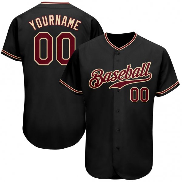 Kid's Custom Black Crimson-Khaki Authentic Baseball Jersey