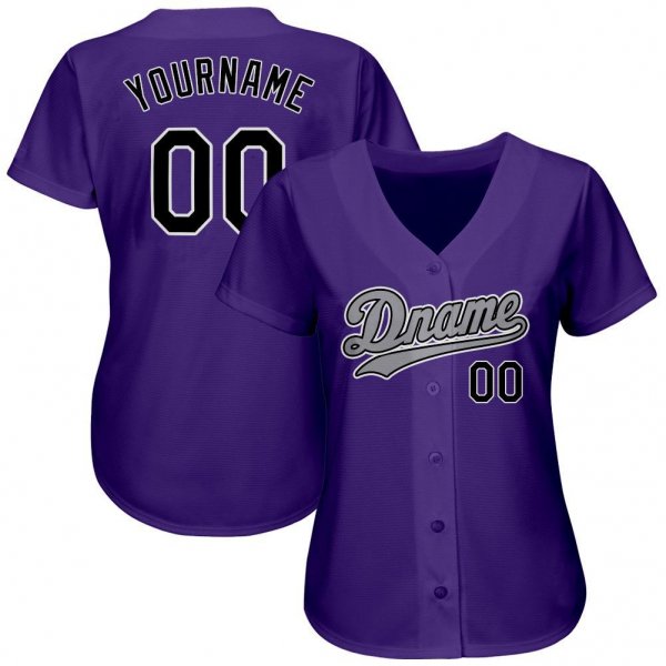 Women's Custom Purple Black-Gray Authentic Baseball Jersey