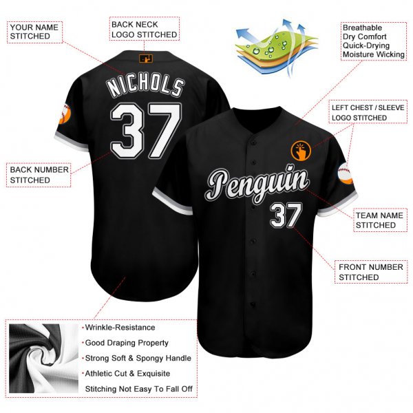 Men's Custom Black White-Gray Baseball Jersey