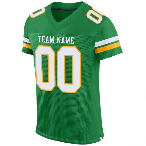 Men's Custom Kelly Green White-Gold Mesh Authentic Football Jersey