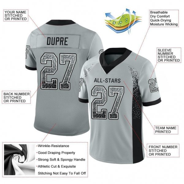 Women's Custom Silver Black-White Mesh Drift Fashion Football Jersey