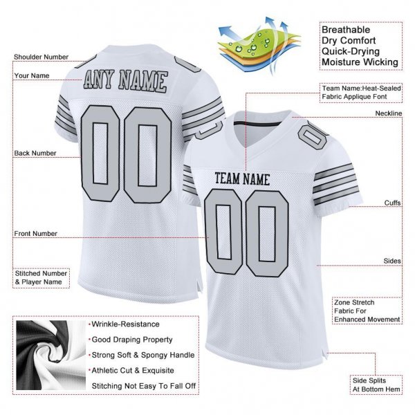 Women's Custom White Silver-Black Mesh Authentic Football Jersey