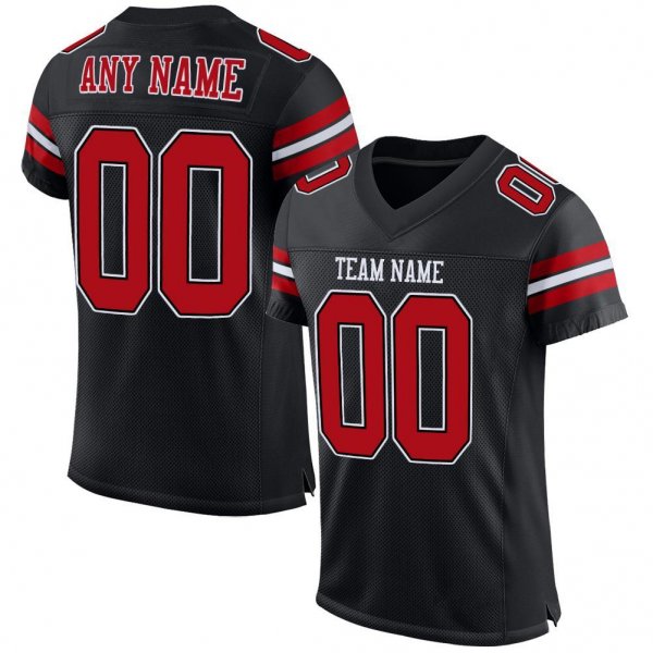 Kid's Custom Black Red-White Mesh Authentic Football Jersey