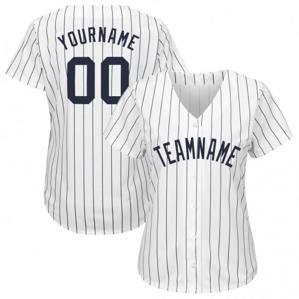 Men's Custom White Navy Pinstripe Navy Baseball Jersey