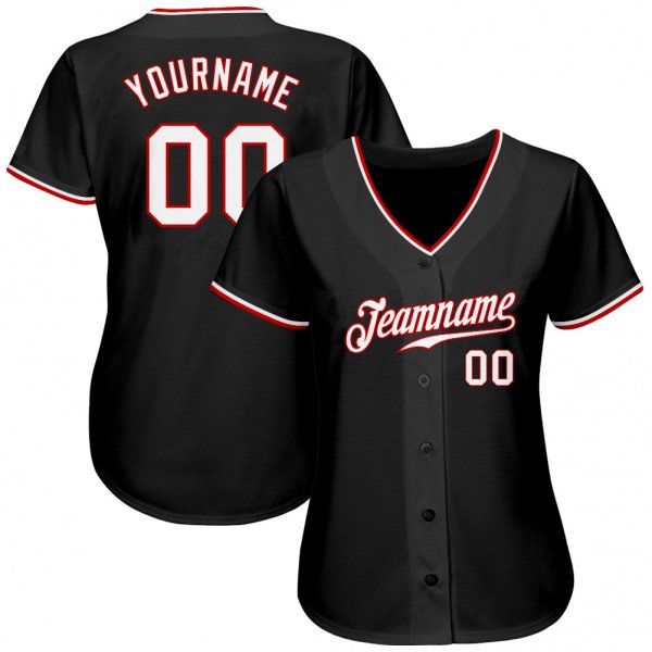 Preschool Custom Black White-Red Authentic Baseball Jersey