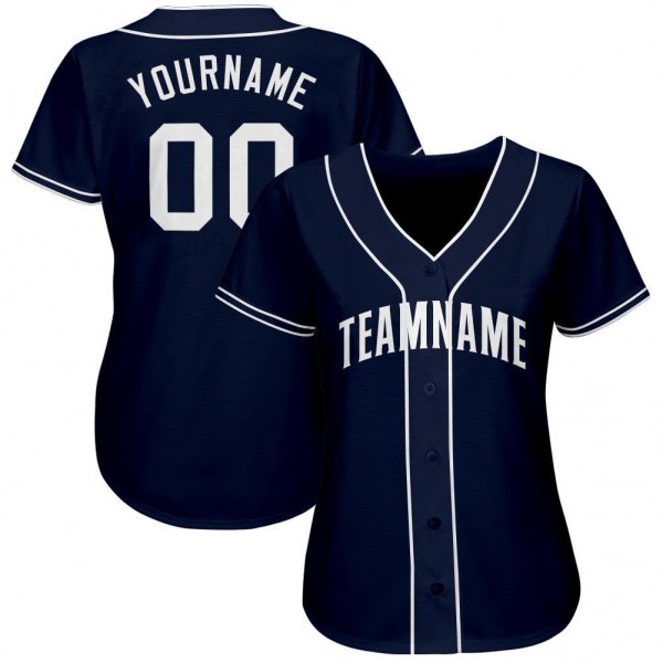 Women's Custom Navy White Baseball Jersey