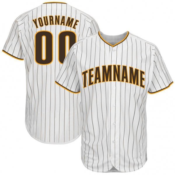 Youth Custom White Brown Pinstripe Brown-Gold Baseball Jersey