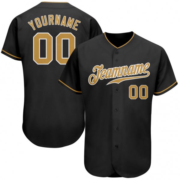 Kid's Custom Black Old Gold-White Authentic Baseball Jersey