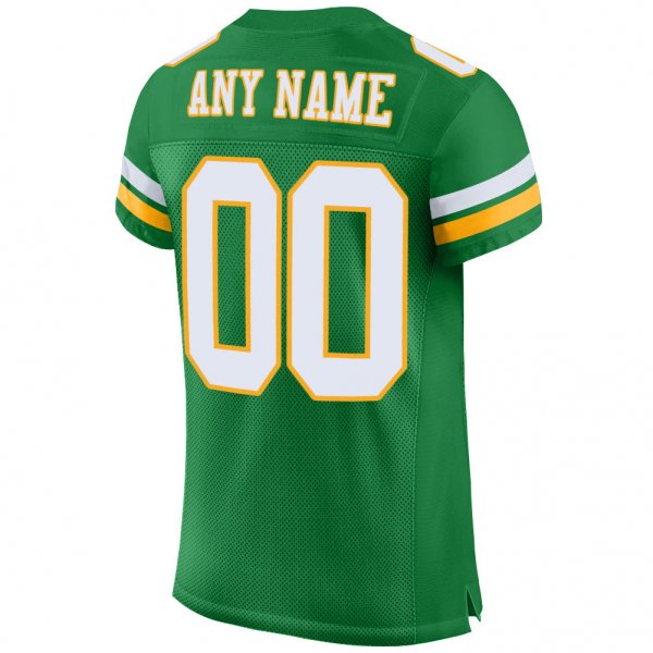 Men's Custom Kelly Green White-Gold Mesh Authentic Football Jersey