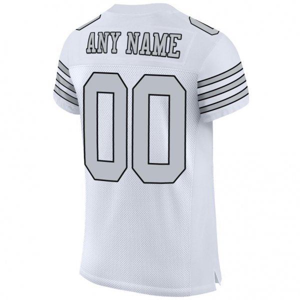 Women's Custom White Silver-Black Mesh Authentic Football Jersey