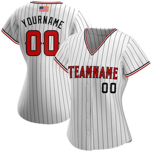 Kid's Custom White Black Pinstripe Red-Black Authentic American Flag Fashion Baseball Jersey