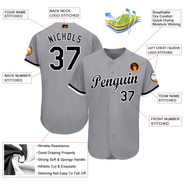 Youth Custom Gray Black-White Baseball Jersey