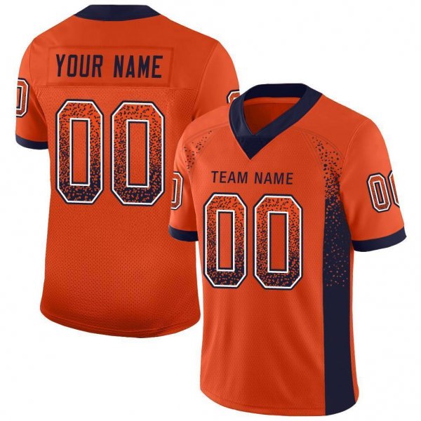 Women's Custom Orange Navy-White Mesh Drift Fashion Football Jersey