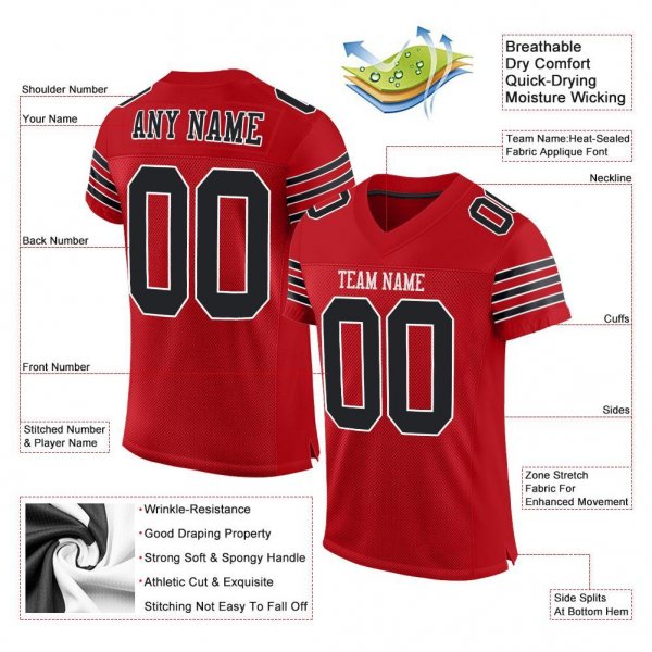 Kid's Custom Red Black-White Mesh Authentic Football Jersey