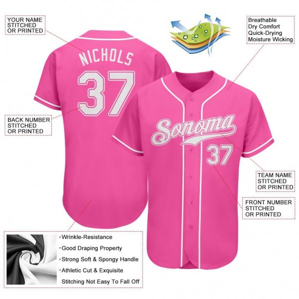 Men's Custom Pink White Authentic Baseball Jersey