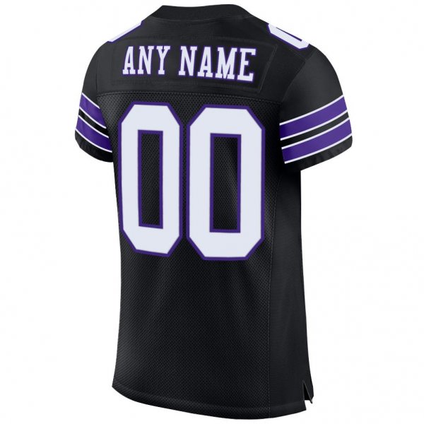 Kid's Custom Black White-Purple Mesh Authentic Football Jersey