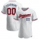 Kid's Custom White Navy Pinstripe Red-Navy Authentic Baseball Jersey