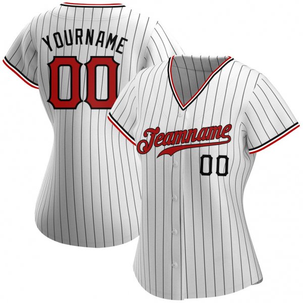 Kid's Custom White Black Pinstripe Red-Black Authentic Baseball Jersey