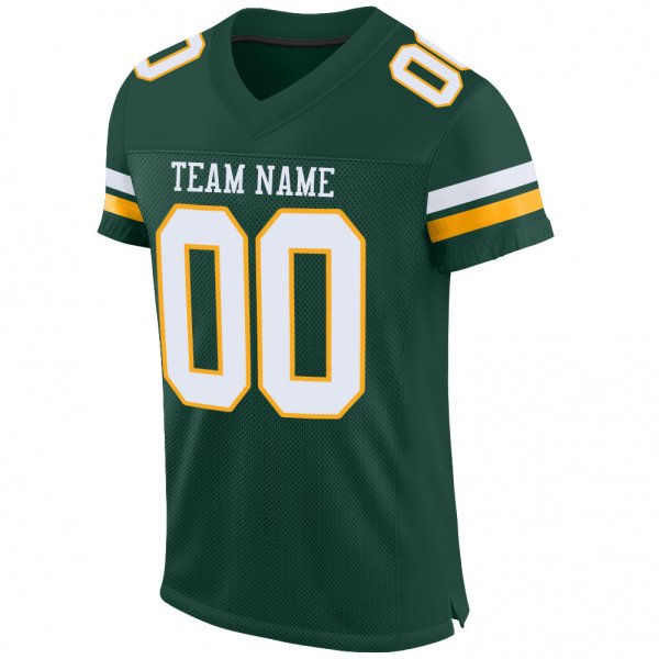 Men's Custom Green White-Gold Mesh Authentic Football Jersey