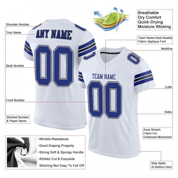 Women's Custom White Royal-Black Mesh Authentic Football Jersey