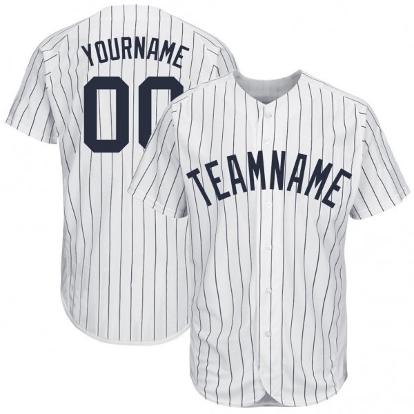 Men's Custom White Navy Pinstripe Navy Baseball Jersey