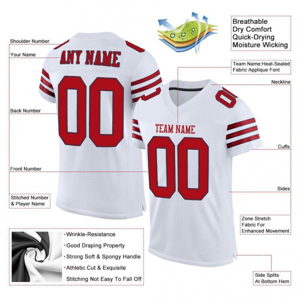 Preschool Custom White Red-Navy Mesh Authentic Football Jersey