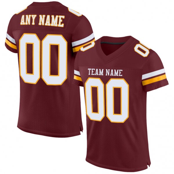 Women's Custom Burgundy White-Gold Mesh Authentic Football Jersey