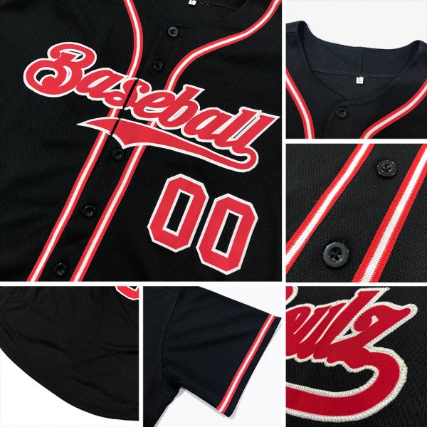 Kid's Custom Black Crimson-Khaki Authentic Baseball Jersey